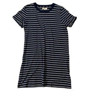 Madewell Navy Striped‎ Short Sleeve Dress Large | Soft Cotton Tee Dress